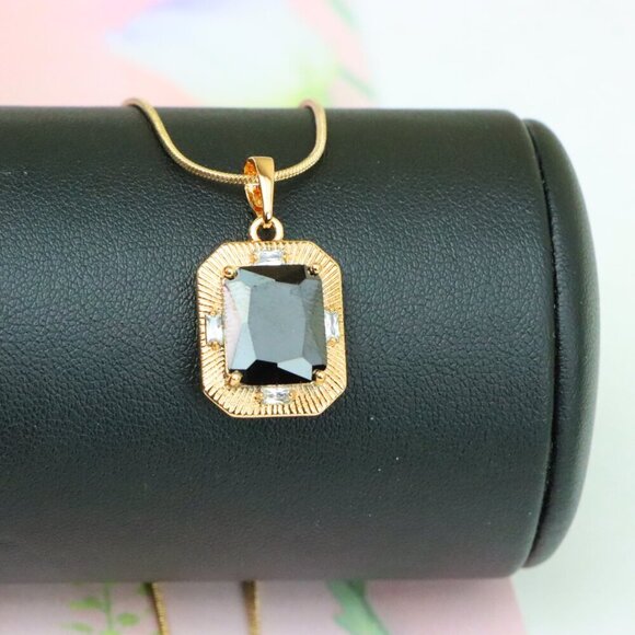 "Black Rectangular Pendant with Gold Textured Frame and Accents, XPPT1785 - Picture 6 of 13